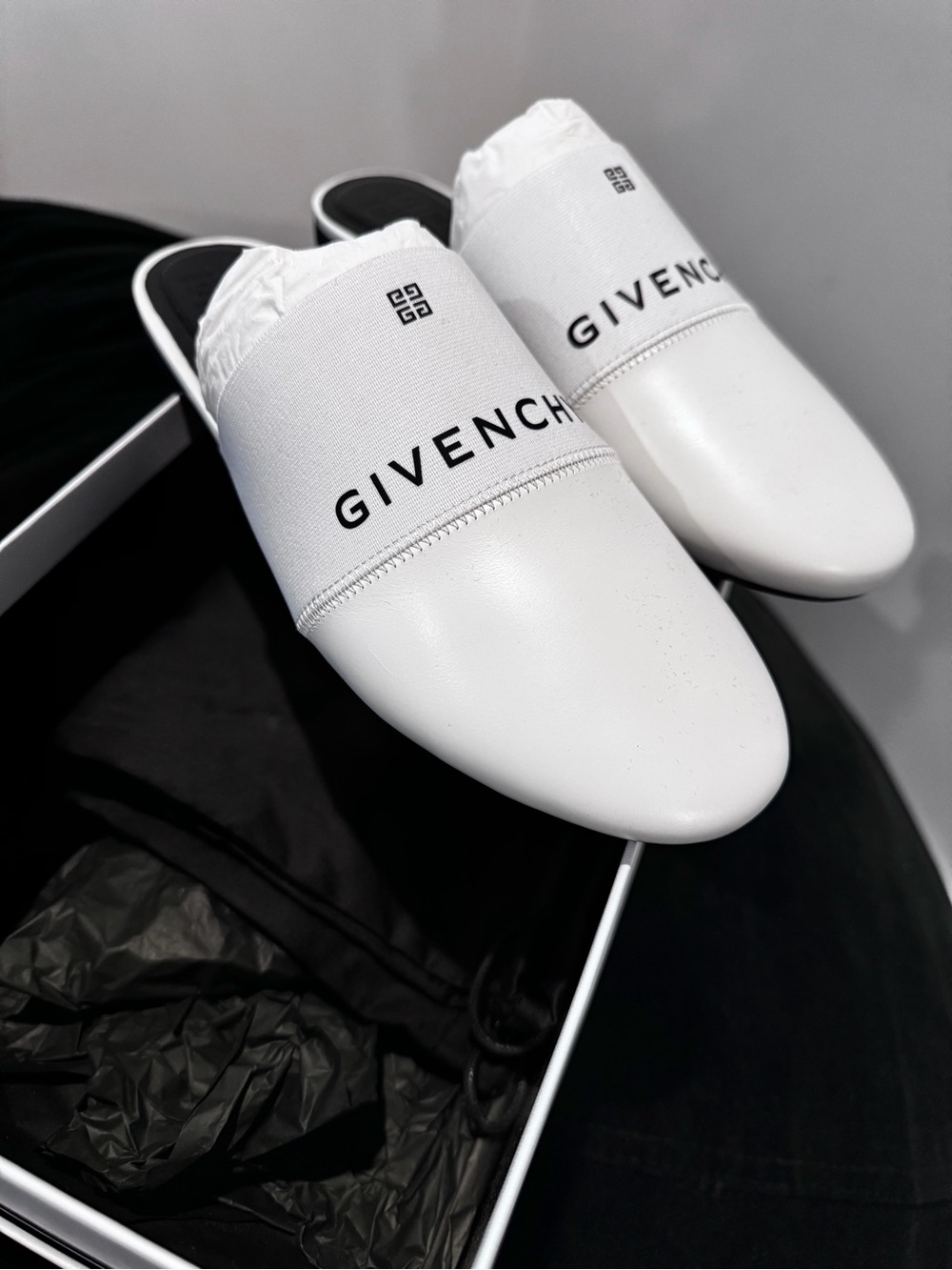 Givenchy White Leather Slip-On Logo Mules